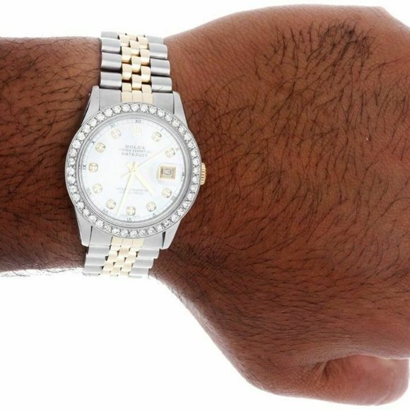 Men's Rolex 36mm 2CT 18k Two Tone Watch! w/ rolex box - Picture 6 of 6